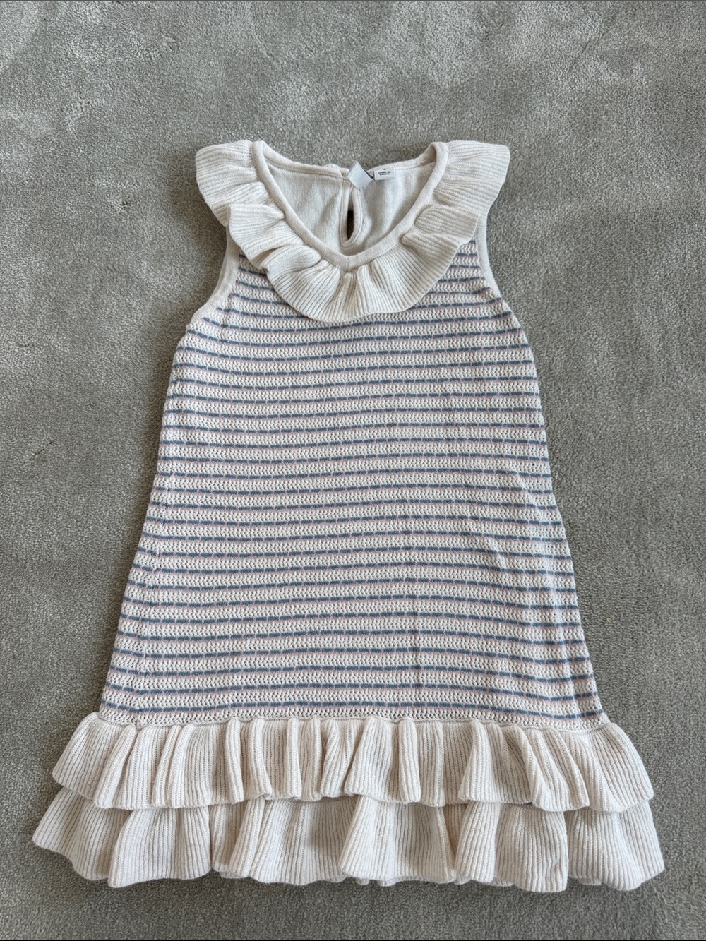 Janie and Jack Cream and Light Gray Striped Ruffle Knit Dress, size 5